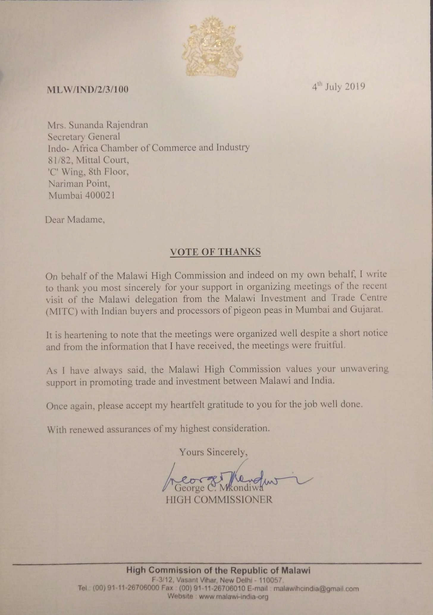 Scanned Letter to Mrs S. Rajendran